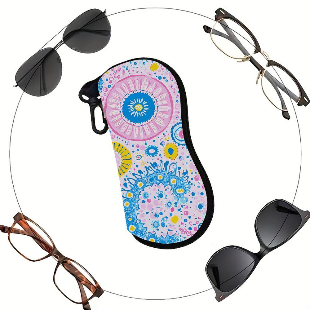 2D-Colorful Floral Pattern Protective Glasses Case, Watercolor Mandala Print Sunglasses Case, Portable Lightweight Eyewear Pouch Holder for Women Trav