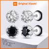 Vnox Stainless Steel Black Onyx Cubic Zircon Earrings for Men Women, Unisex Retro Vintage Screw Stud Earrings, Simple Brincos