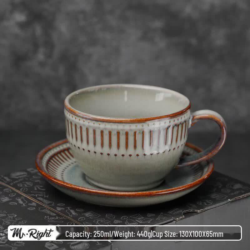 Nordic Retro Glazed Ceramic Coffee Cup & Saucer Set