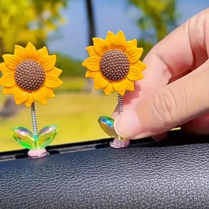 Neue 5 Stück Schwingende Sonnenblume Auto Ornamente Erfrischend Heilend Frische Blumen Auto Mittelkonsole Dekor Kreative Schreibtischornamente
