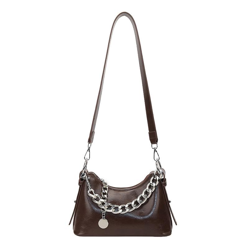 New Niche Oil Wax Leather Personalized Chain Underarm Bag Versatile Simple High-end Casual Messenger Bag Women