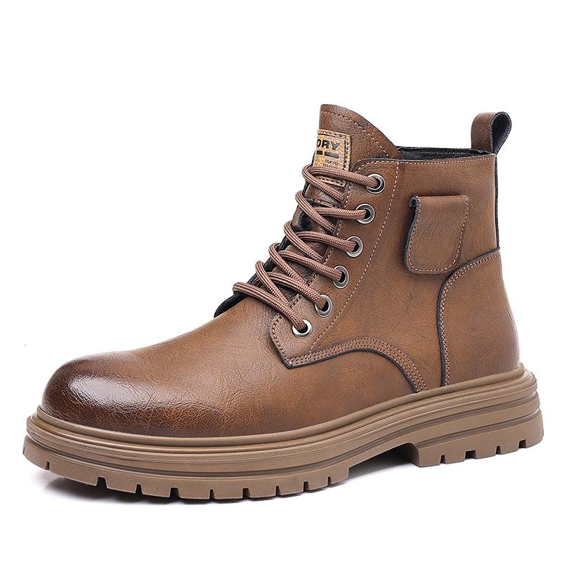 Men's Retro High-Top Winter Martin Boots - Warm Leather Snow Shoes with Velvet Lining