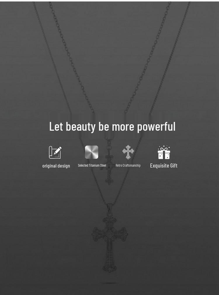 Women's Double Layer Zirconium Cross Pendant Necklace - Titanium Steel Stackable Clavicle & Sweater Chain Accessory