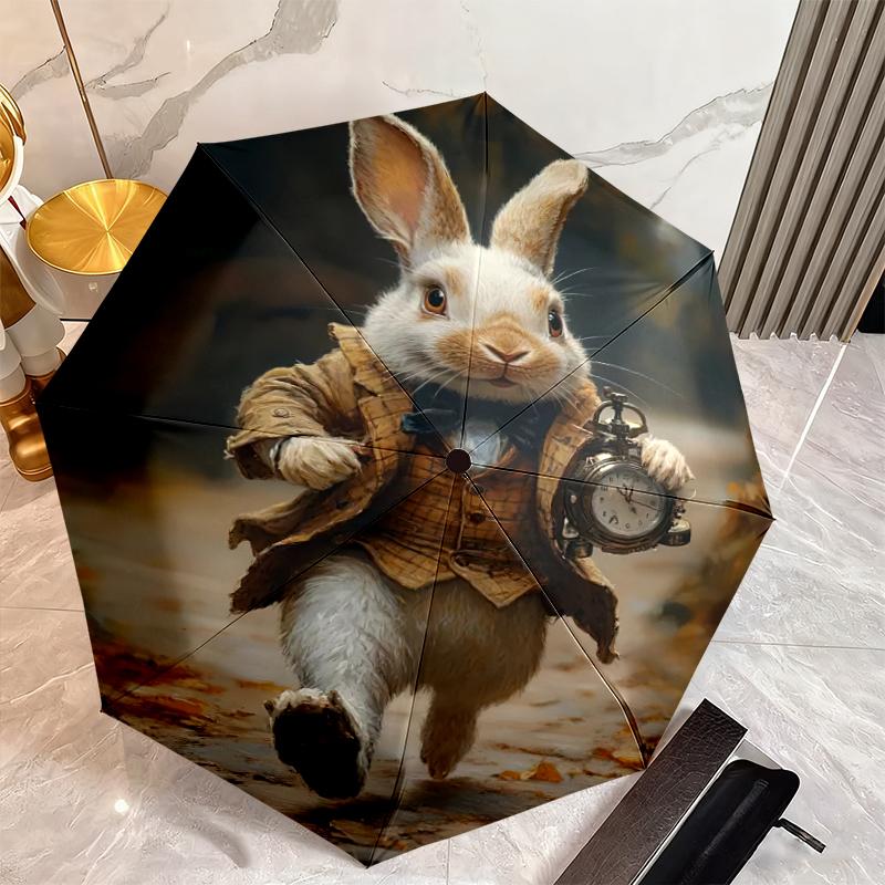 Rabbit Pocket Watch Folding Umbrella 8 Paraphenoid Bones Portable Sun Umbrella Gift Umbrella