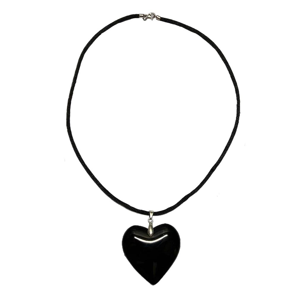 Collana Grande Cuore d'Amore Ciondolo Catena Clavicola Punk Catena Nera in Corda Ciondolo in Vetro Collana Choker Ornamento di Compleanno