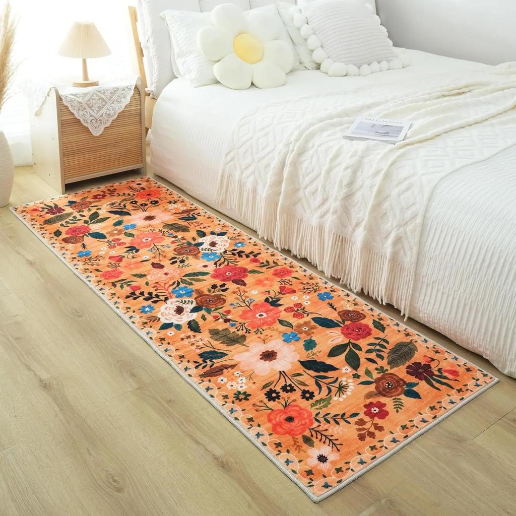 Machine Washable Corridor Carpet for Living Room, Bedroom, Bedside Rug, Soft Floor Mat, Non-Slip Home Decoration, Vintage Carpet