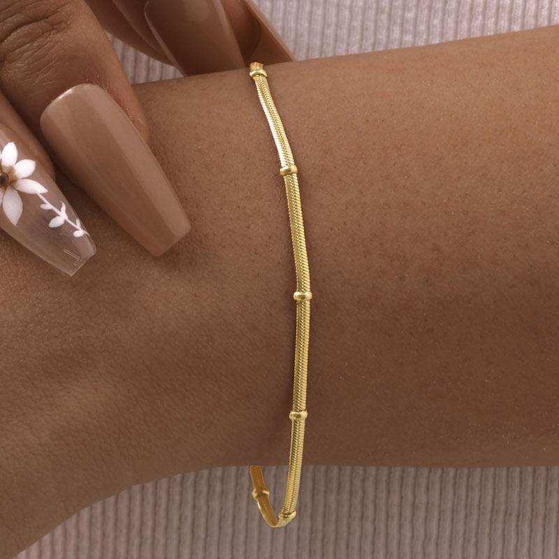 Adjustable Stainless Steel Snake Chain Bead Bracelet for Women,Handmade Cute Thin Dainty Wrist Bracelets