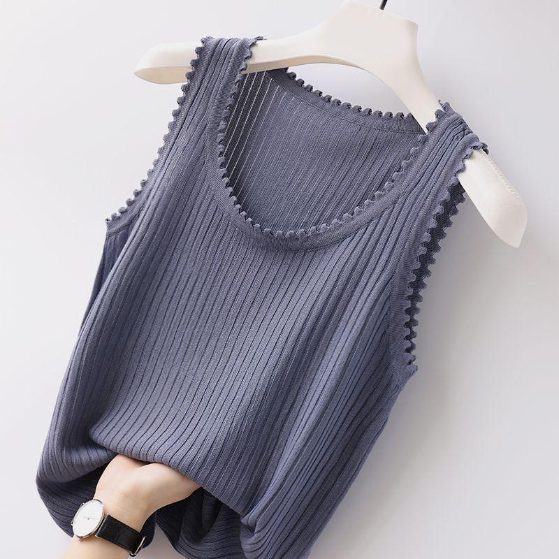 

Ice Silk Loose Slimming Plus Size Knit Vest - Lightweight Summer Top for Women (85-200 jin) S for 85-95 jin