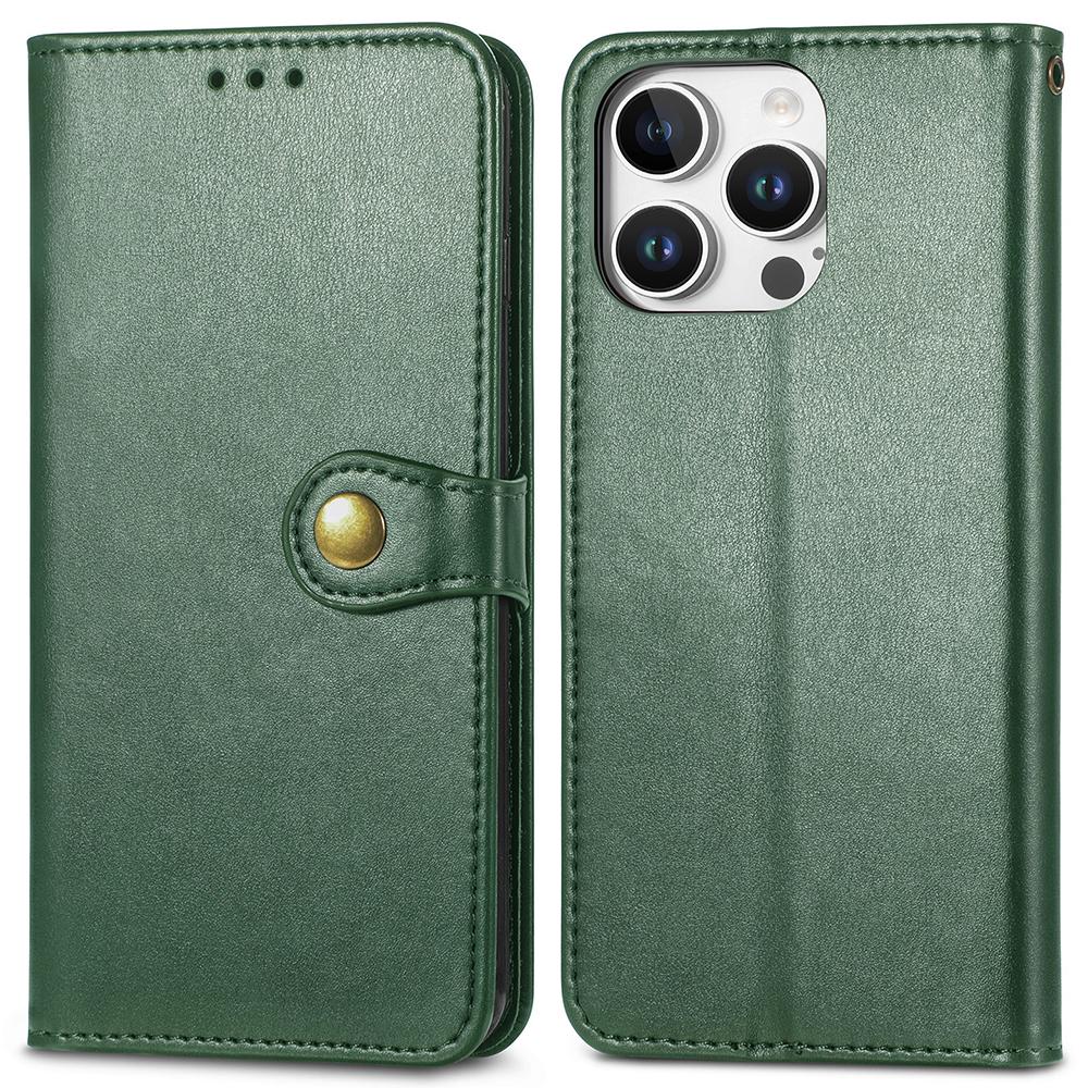 

For iPhone 16 Pro Max Case Leather Phone Case Wallet Stand Cover with Wrist Strap Green
