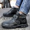 Plus Size Autumn and Winter Men's Lace-up Cow Leather Work Shoes Trendy High Top Fashion Shoes Big Head Shoes