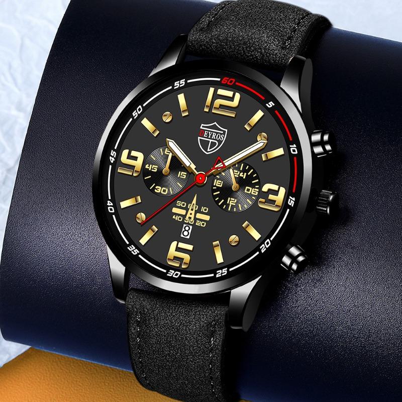 DEROS Men's Watch Fashion High-end Leather Quartz Watch Men's Calendar Watch Student Men's Watch