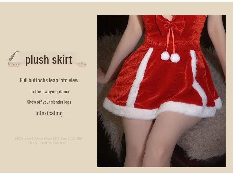 Doll Love Christmas Red Velvet Lingerie Nightgown for New Year Masquerade Role Play