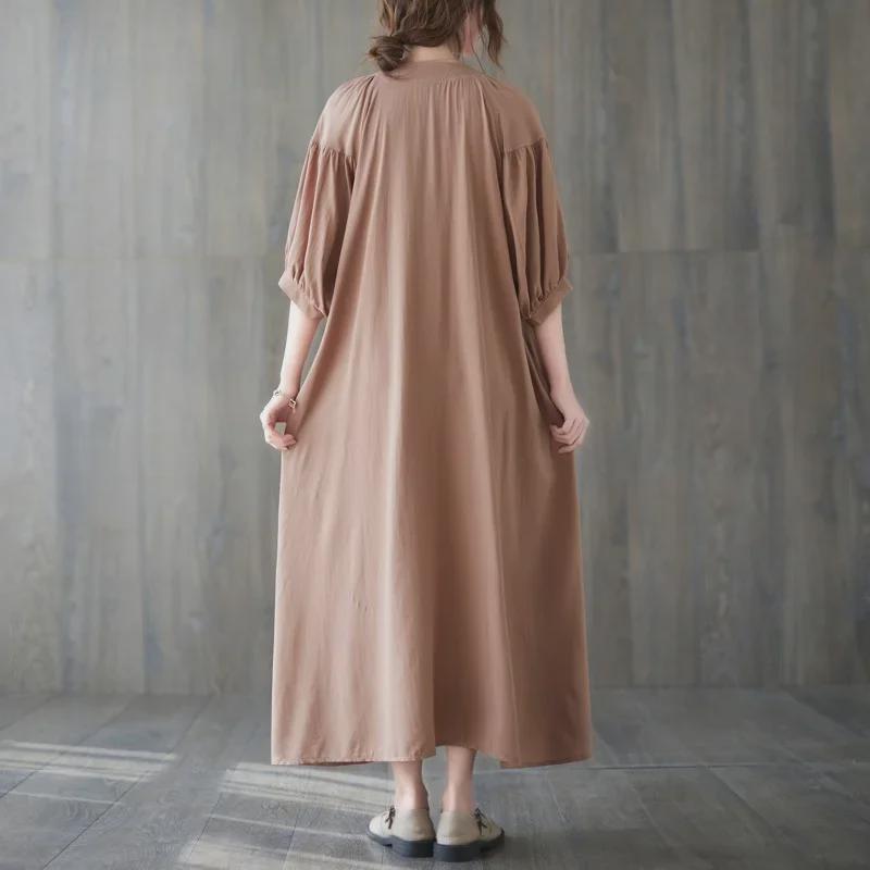2025 Summer Plus Size Women's Retro Embroidered V-Neck Bell Sleeve Dress