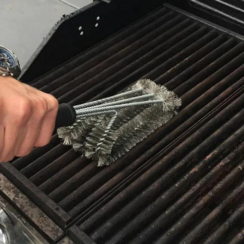 Barbecue Grill Stainless Steel BBQ Brush Wire Bristles Non-stick Cleaning Brushes with Handle Remove Stains BBQ Accessories