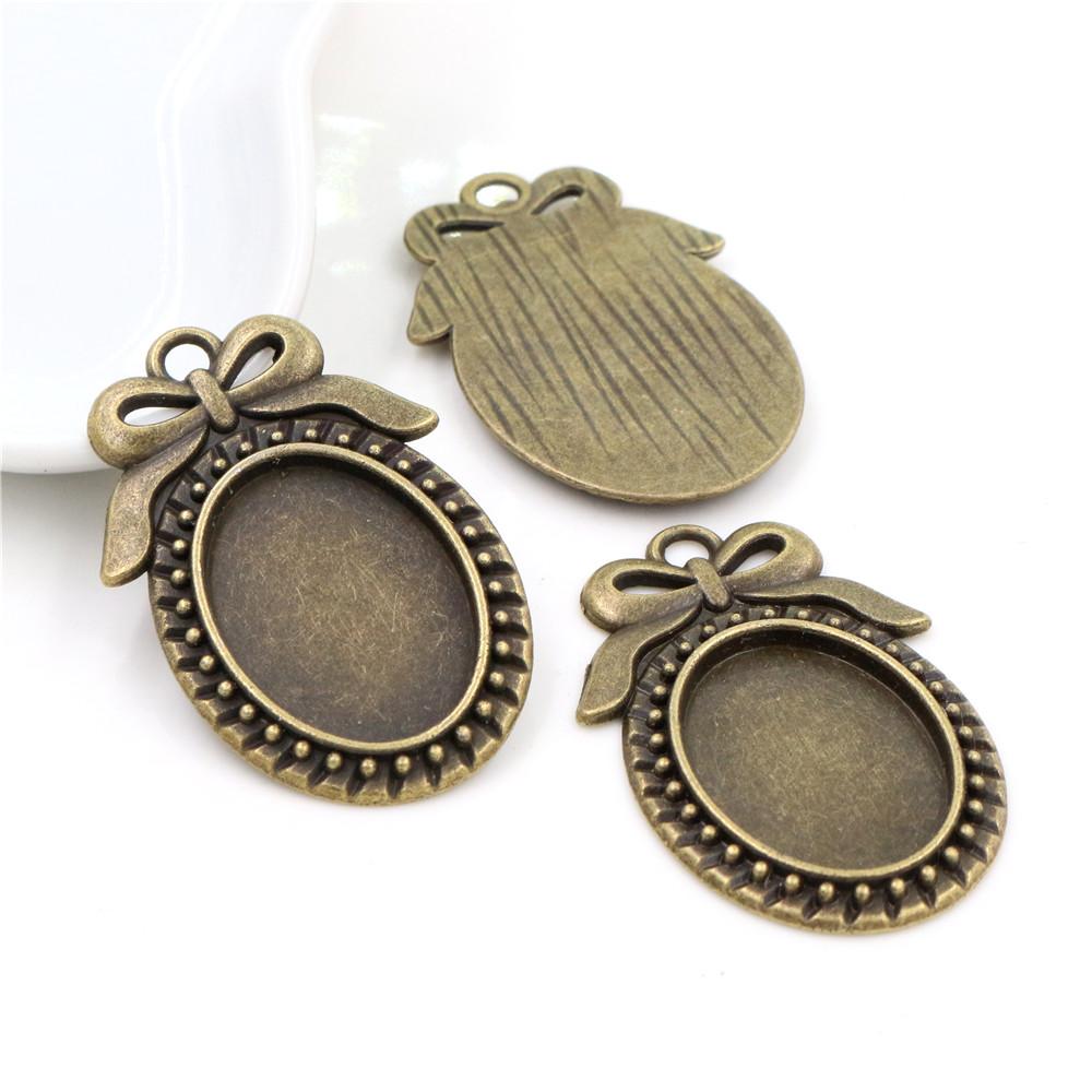 5 pièces 18x25mm Taille intérieure Plaqué Argent Antique Bronze Noir Style Mode Cabochon Camée Base Support Pendentif Apprêts pour collier