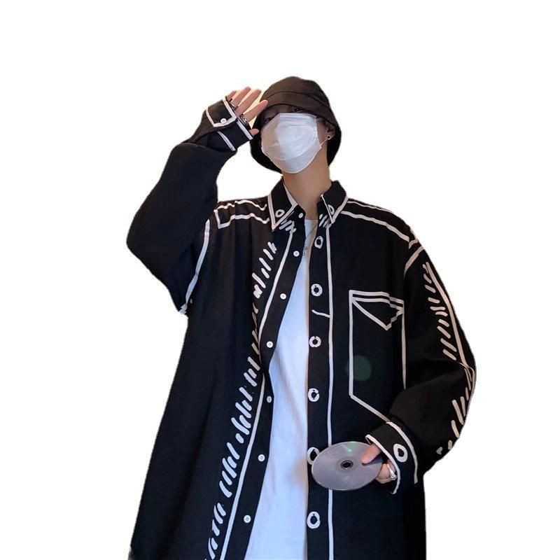 2022 Hand-Painted Graffiti Long-Sleeve Men's Loose Top - Hong Kong Style