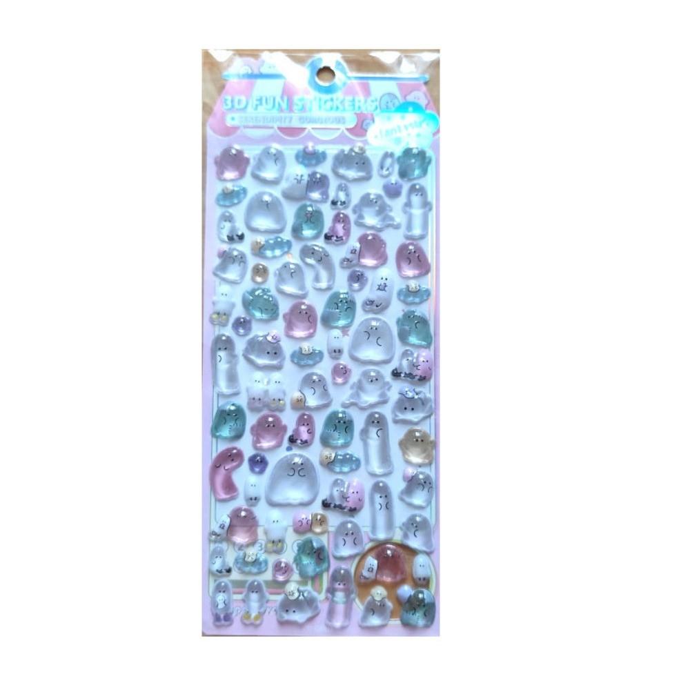 Cute 3D Ghost Stickers, 4pc Kawaii Cartoon Decals for Phone & Notebook Decor, Anime Worlds Collection for Kids