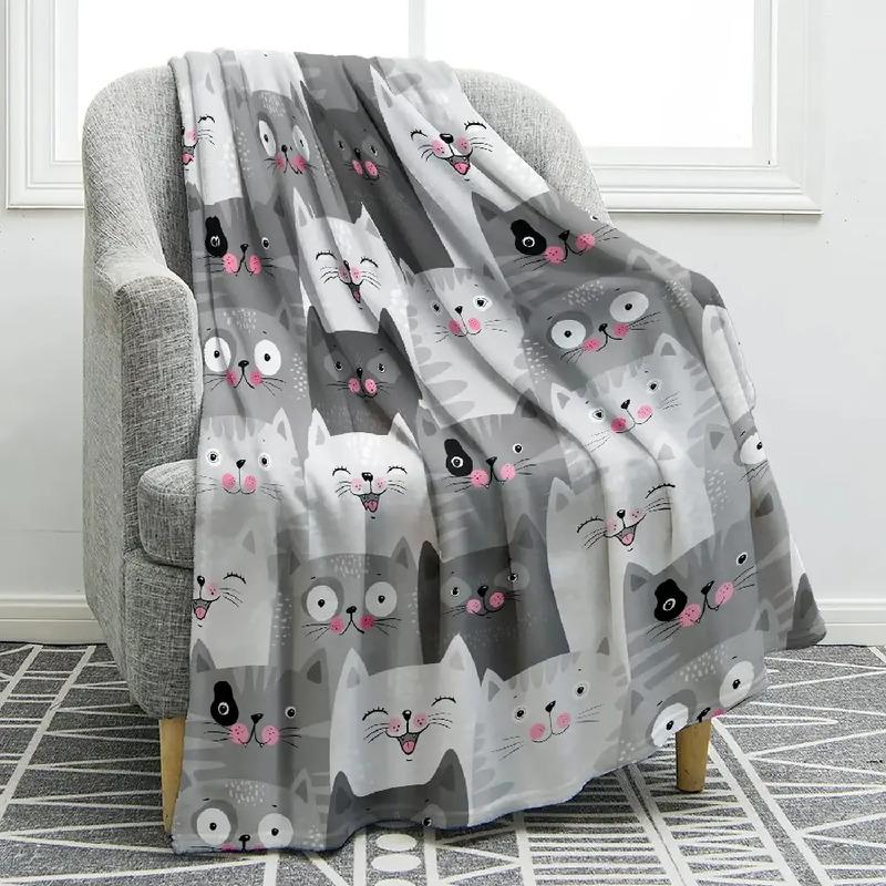 Bonita Manta Con Estampado De Gato De Dibujos Animados, Suav S