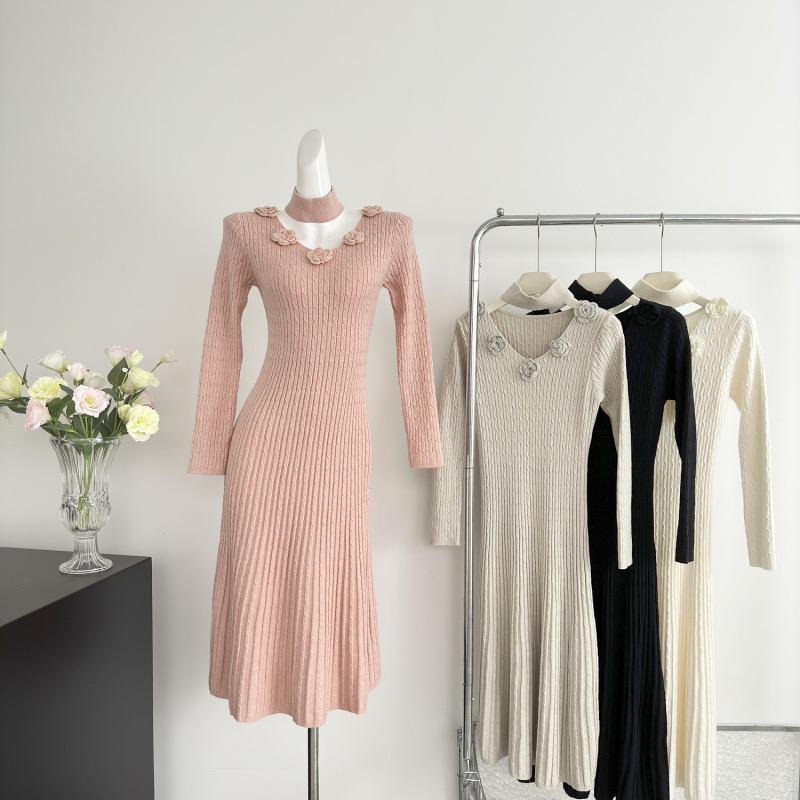 Нежный французский дизайн цветочный шарф вязаное платье для женщин осень и зима новый — фото 12