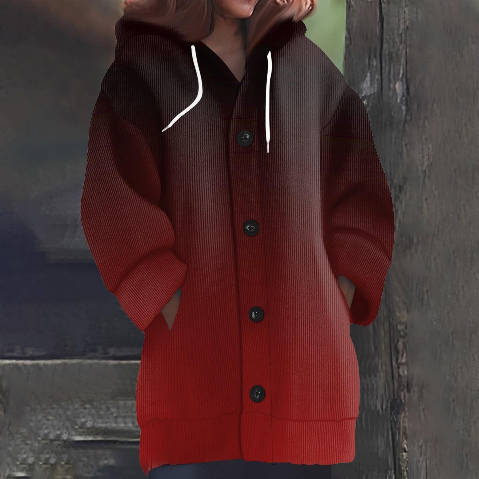 

Свитшоты для женщин Вязаный свитер с длинным рукавом Принт Вязаный худи с пуговицами Кардиган Пальто XL винный