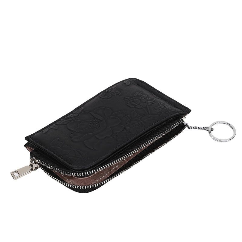 Card Holder Multiple Card Slots Zipper Card Bag Embossed Design Large Capacity Coin Purse Card Bag Wrist Strap Hand-Held Bag With Key Ring