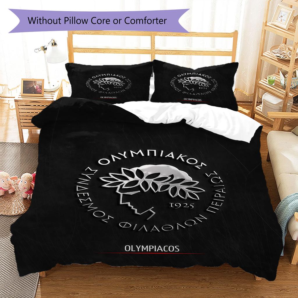 Juego de Colcha con Logo del Olympiacos Funda de Colcha Funda de Almohada Decoración del Hogar Regalo de Cumpleaños (1 * funda nórdica + 2 * fundas de almohada, sin núcleo)