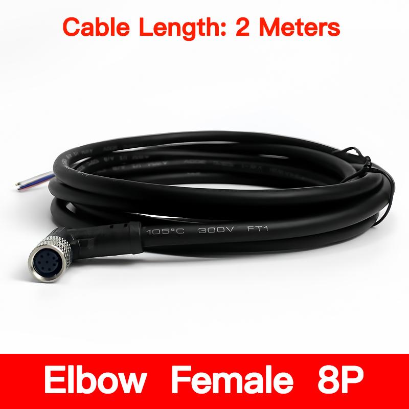 2Meters M8 Sensor Connector Male & Female, 3/4/5/6/8 Pin Waterproof Cable Plug, Integrated Injection Molding for Industrial Use