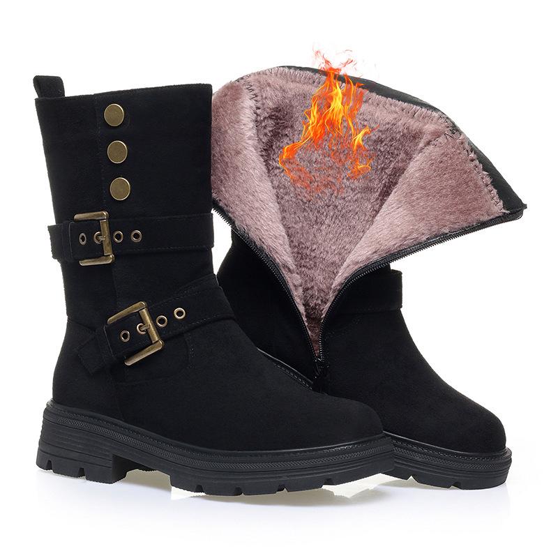 

Joker Retro Ladies Boots with Velvet in Autumn and Winter with Heels and Thick Women s Soles. 35