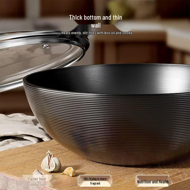 ZISIZ 20cm Flat-Bottom Non-Stick Cast Iron Wok