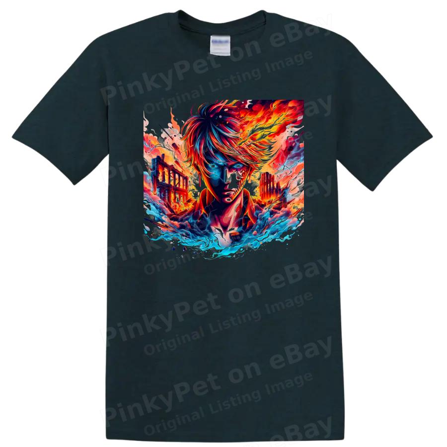 Sanji Anime T Shirt Fiery Warrior Ocean Battle Art Graphic Tee Unisex Gift Top