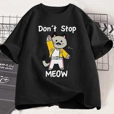 2026 Don't Stop Meow T-Shirt Lustiges Katzenmotiv Gedrucktes T-Shirt Unisex Vintage Musik Cartoon Lässig Kurzarm Unisex Mode Oberteil Kleidung