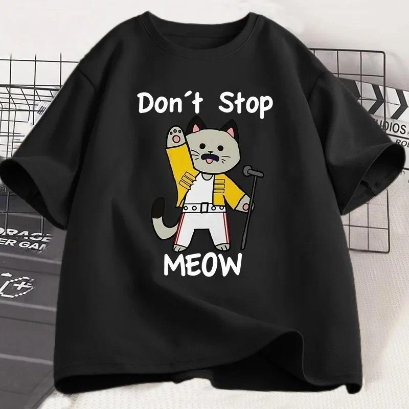 2026 Don t Stop Meow T-Shirt Funny Cat Printed T Shirt Unisex Vintage Music Cartoon Casual Short Sleeve Unisex Fashion Top Clothing 4XL