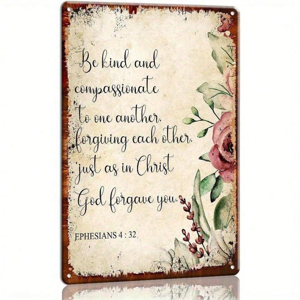 Ephesians 4:32 Bible Verse Metal Tin Sign Rustic Floral Scripture Wall Art Christian Home Decor
