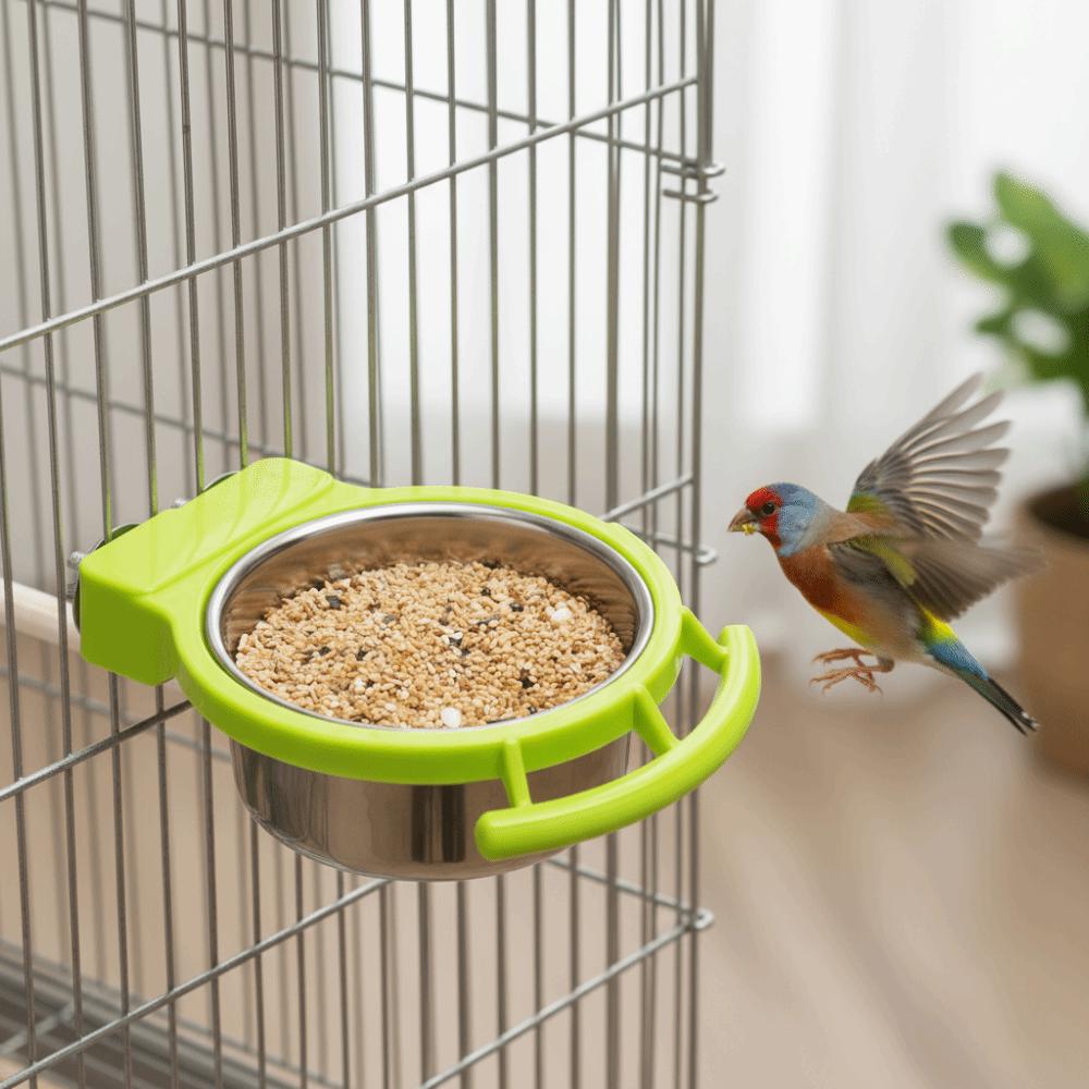 Detachable Bird Feeding Dish Stainless Steel Parrot Food Cup Bird Drinking Cup Bird Perch
