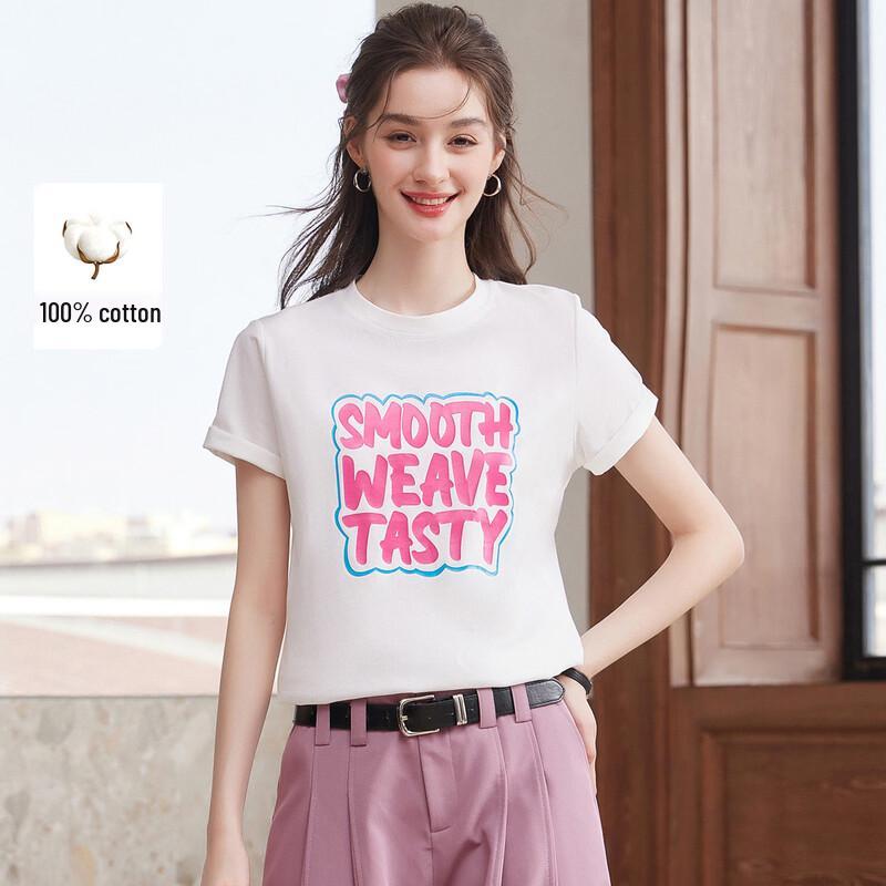 Women s Pure Cotton Color-Block Letter T-Shirt L