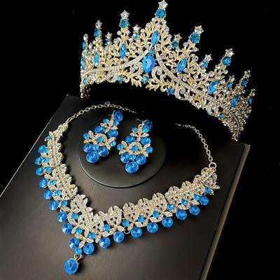 Fashion Champagne Baroque Wedding Crown Crystal Luxury Bridal Jewelry Set Bride Headwear For Bride