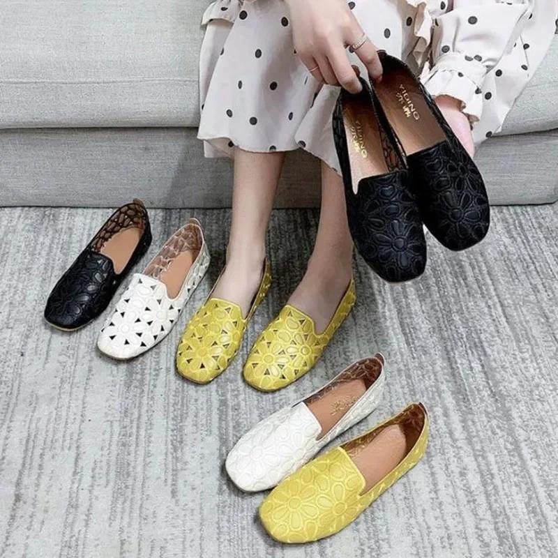Fashion Women Flats Slip on Loafers Foldable Flats for Women Square Toe Single Shoes Hollow Out Fashion Party Casual Fashion Woman Shoes