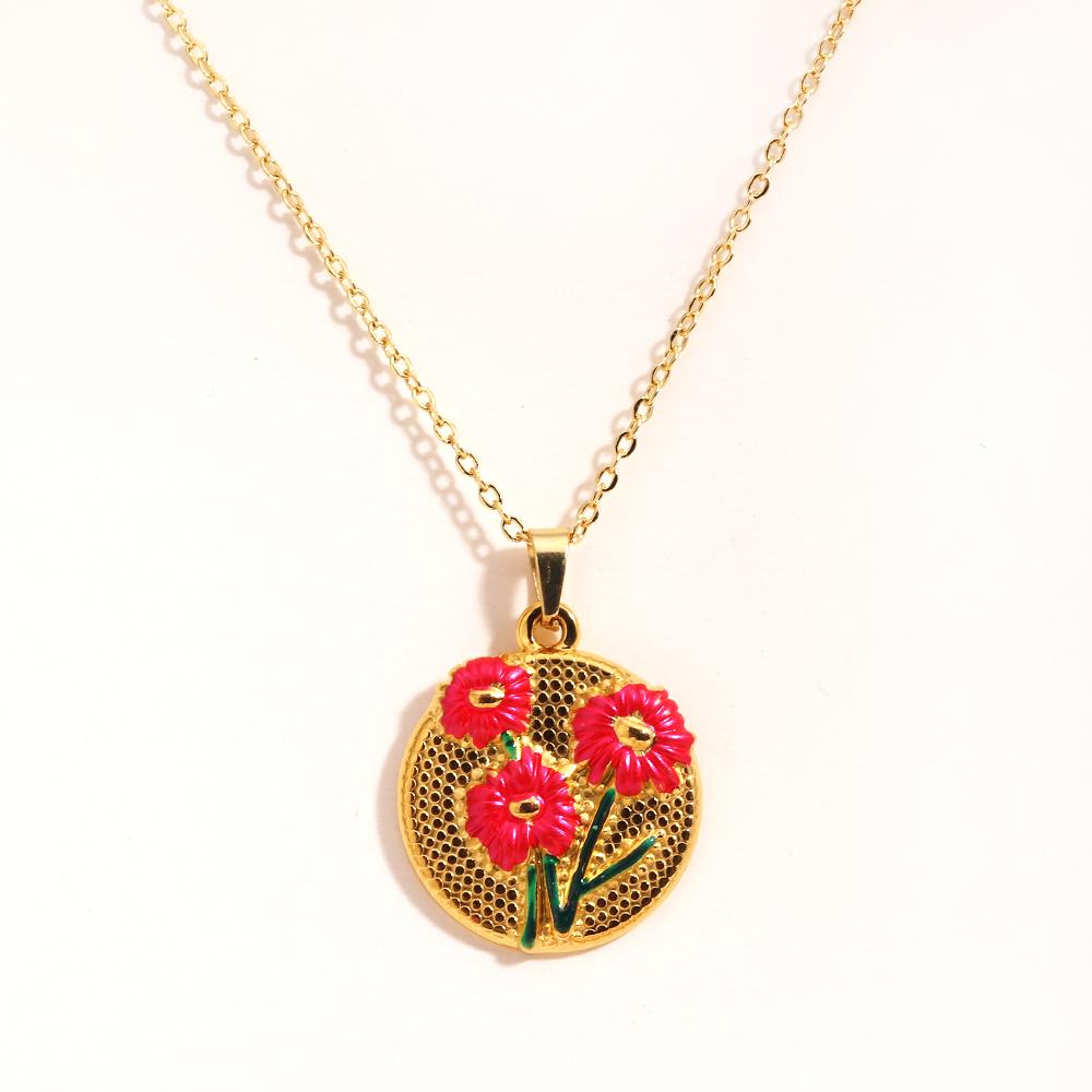 

Charm Daisy Necklace Coin Round Geometric Metal Enamel Flower Pendant Necklaces for Women Stainless Steel Jewelry