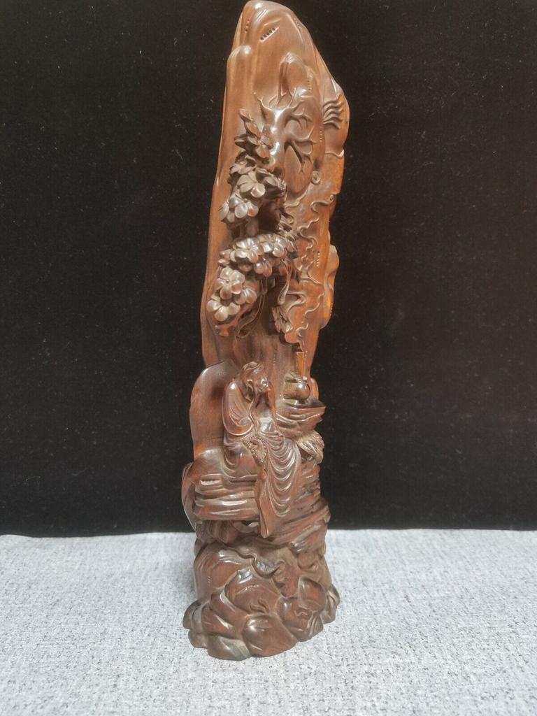 Chinese Antique Wood Carving Boxwood Wooden Sculpture Buddha Dharma Arhat Statue