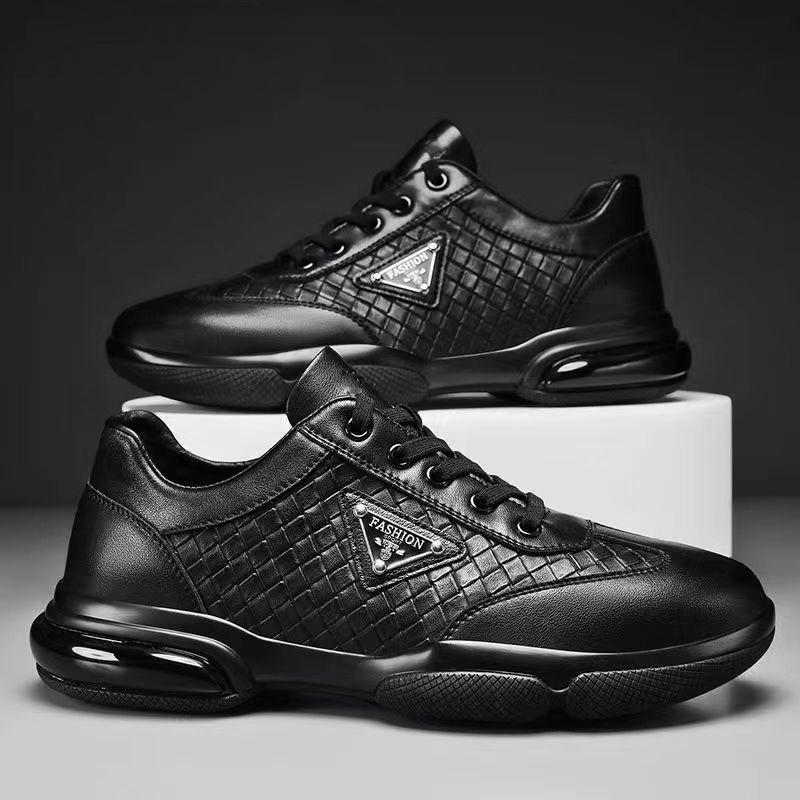 Casual Leather Shoes Men's Spring New Fashion Men's Shoes, Soft-soled Breathable Lace-up Round Head Sneakers Men