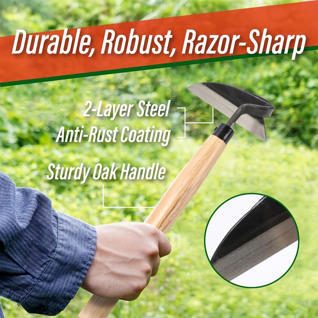 35cm Weeding Sickle - Durable Metal Garden Hoe with Wood Handle for Efficient Weed Pulling and Soil Loosening, Efficient Weed Removal