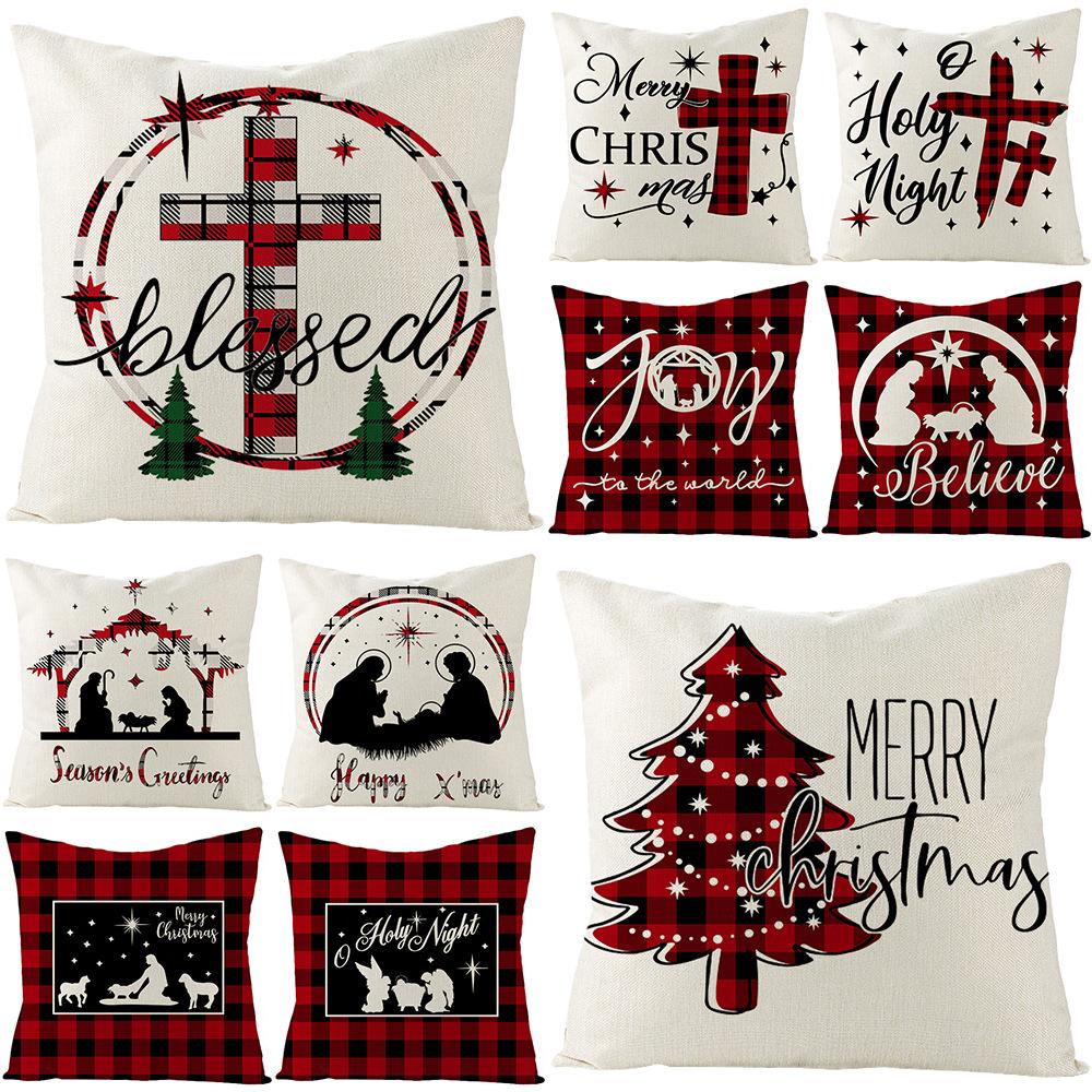 Plaid Christmas Pillowcase Red and Black Plaid Polyester Print Home Cushion Living Room Sofa Bedroom Cushion