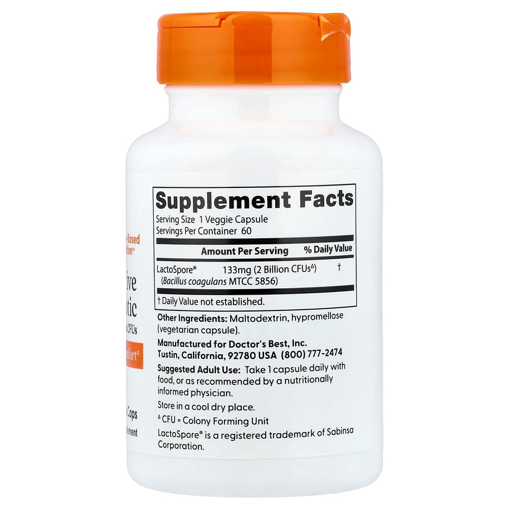 Doctor's Best Probiotic with 2 Billion CFU LactoSpore, 60 Veggie Capsules