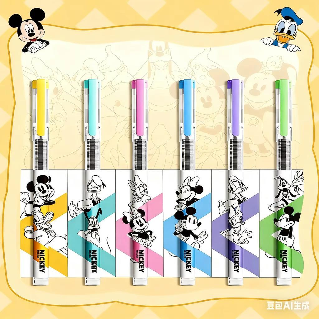 MINISO 6 Pcs/Set Cartoon Characters Limited Edition Cartoon Series Black 0.5mm Large Capacity Quick-drying Gel Pen Student/Office Stationery