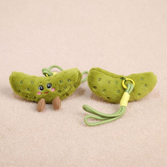 Plush Pickled Cucumber Toy with Lanyard Stuffed Cartoon Cucumber Doll Keychain Pendant Bag Charm Backpack Hanging Decoration