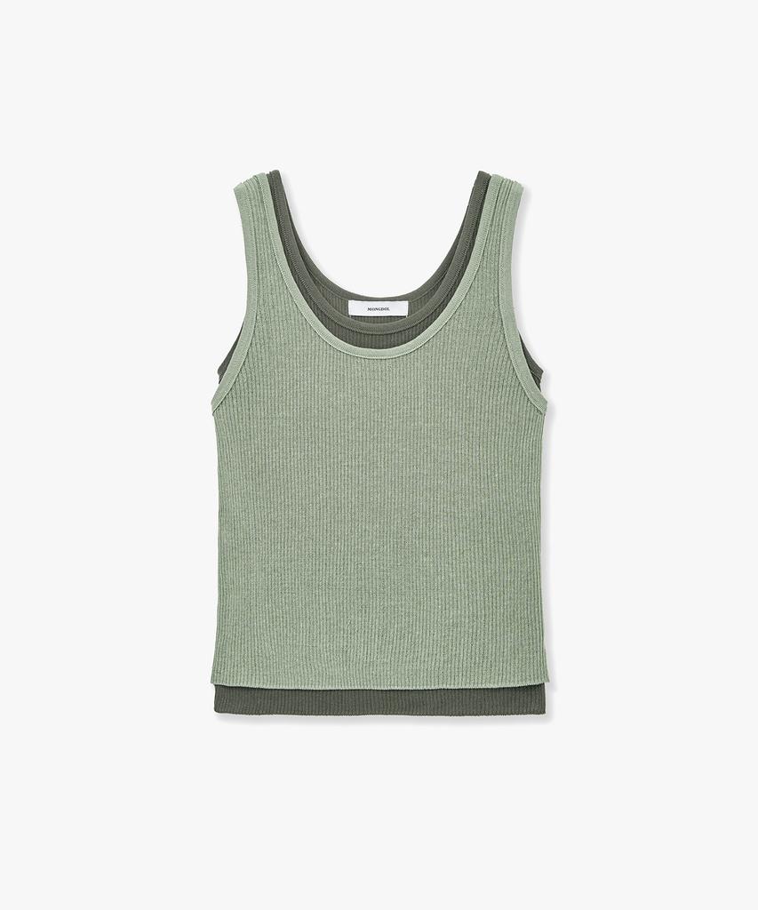 MONGDOL [Set] Layered Ribbed Knit Sleeveless Green Mdkt117Green