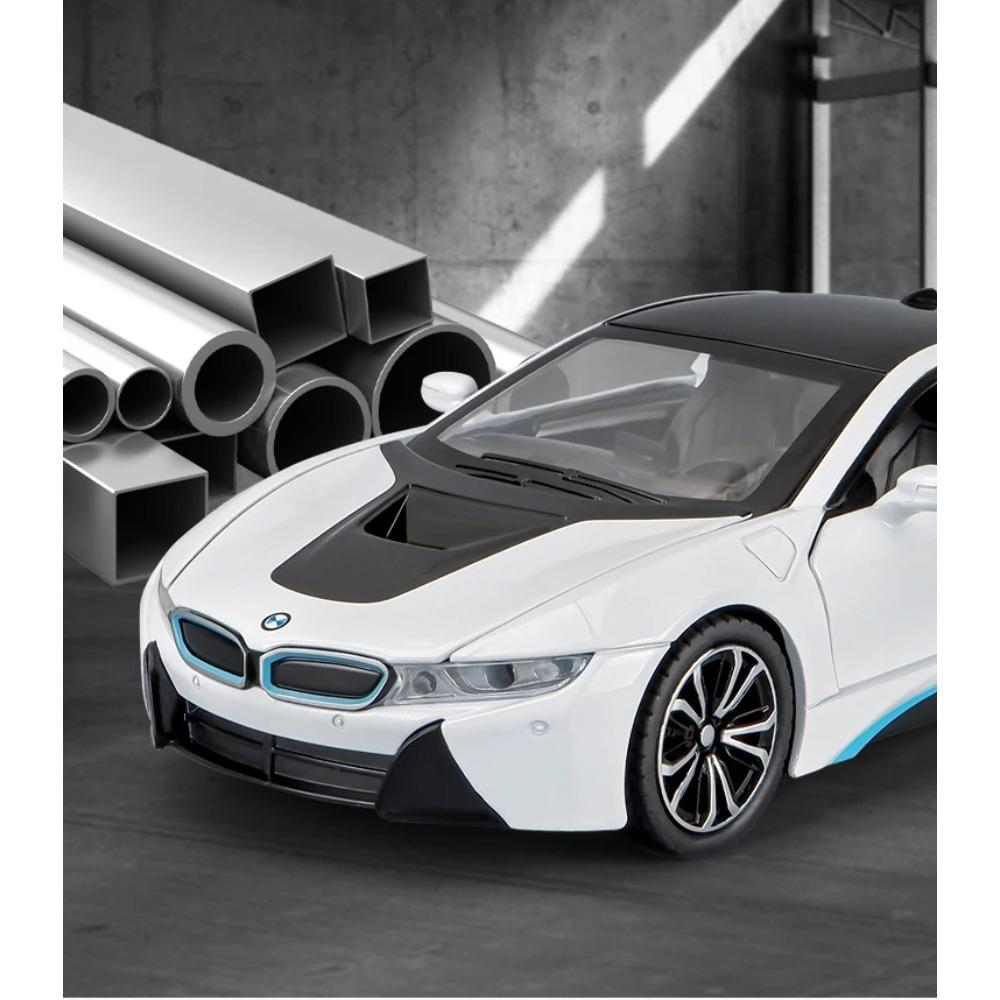 1/24 BMW I8 Supercar Legierungsauto Die-Cast & Spielzeugfahrzeuge Automodell Sound und Licht Pull-Back Auto Spielzeug für Kinder Geschenke