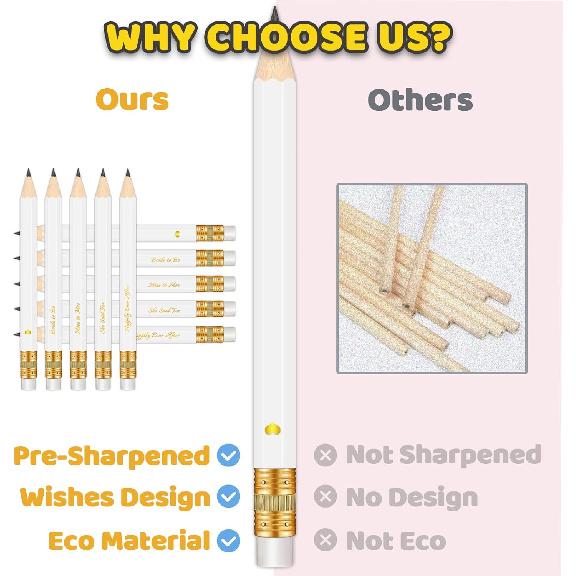 50Pcs - Bridal Shower Sharpened Half Pencils with Erasers, Pre-sharpened Pencils for Bridal Shower & Wedding Games, 4 Inches (White - Miss to Mrs.)