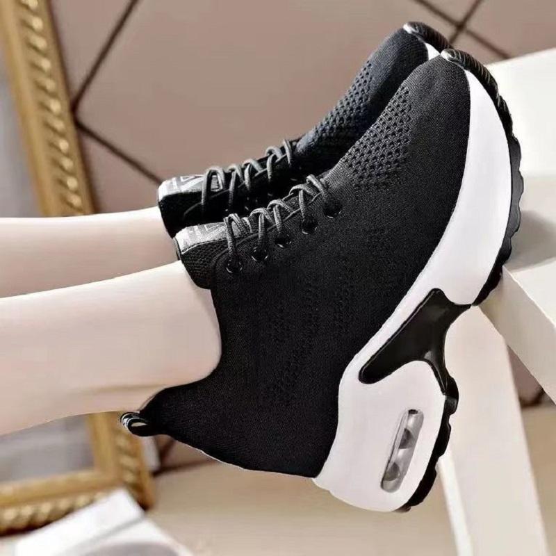 Women's Mesh Breathable Casual Sports Shoes Women's Spring High Rise Shoes Wedge Shaped High Rise 2025 Knitted Women's Vulcanize