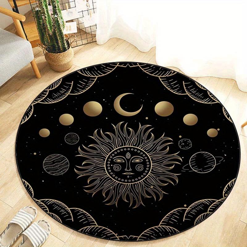 

1pc Celestial Sun and Moon Phases Round Rug - Non-Slip Rug for Living Room, Bedroom, Kitchen - Crystal Velvet 80cm